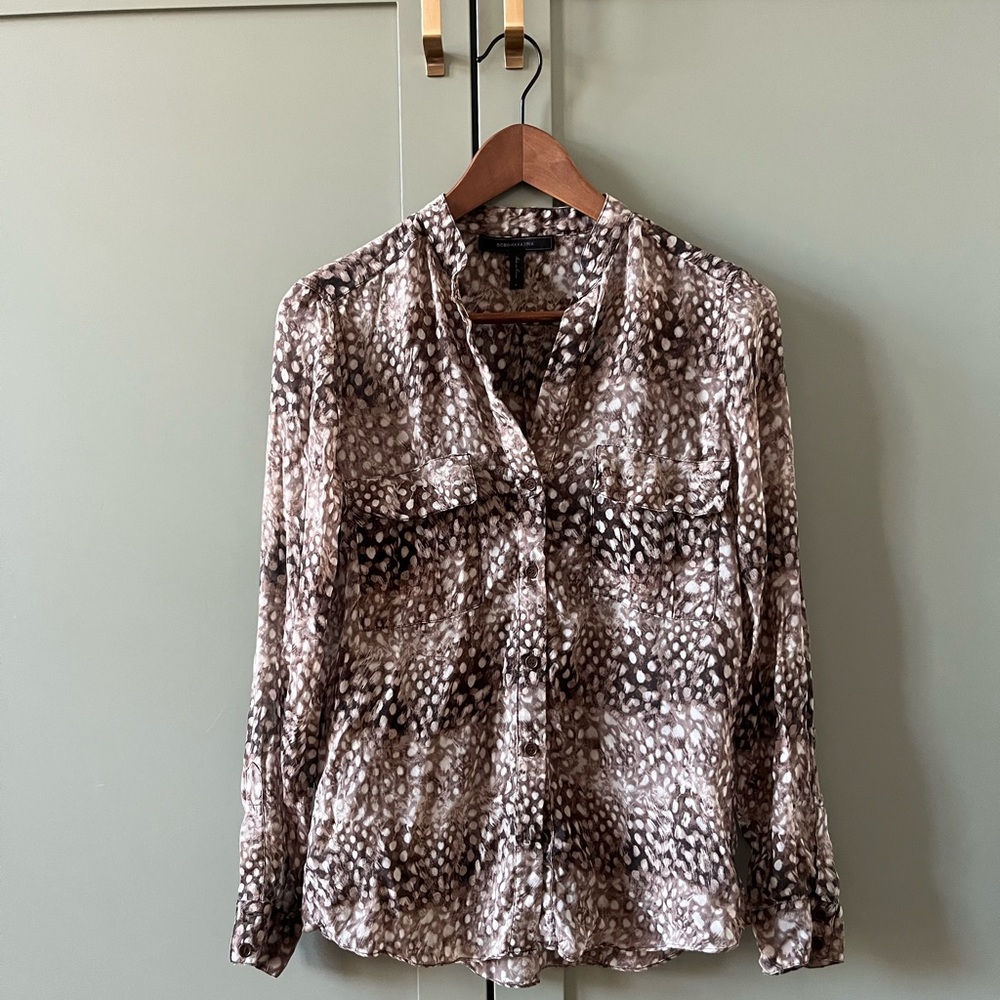 BCBGMaxAzria Brown and White animal Blouse